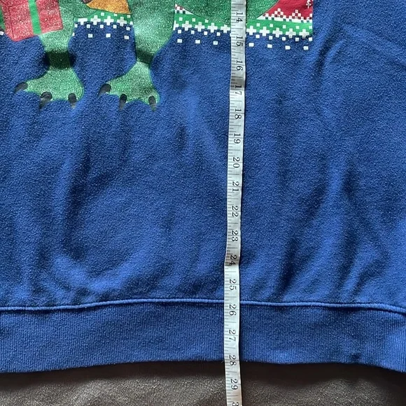 Holiday Ugly Sweater Blue Dinosaur Christmas Sweatshirt XL Crew neck Pullover - Picture 6 of 7